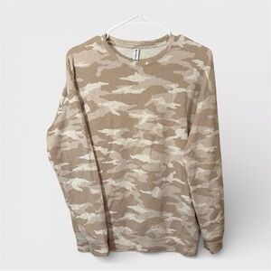 Athleta Camo Sweatshirt Neutral Tan Brown Small Crewneck pullover